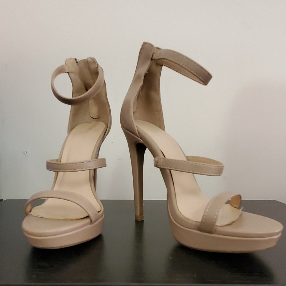 Nude platform ankle strap heel